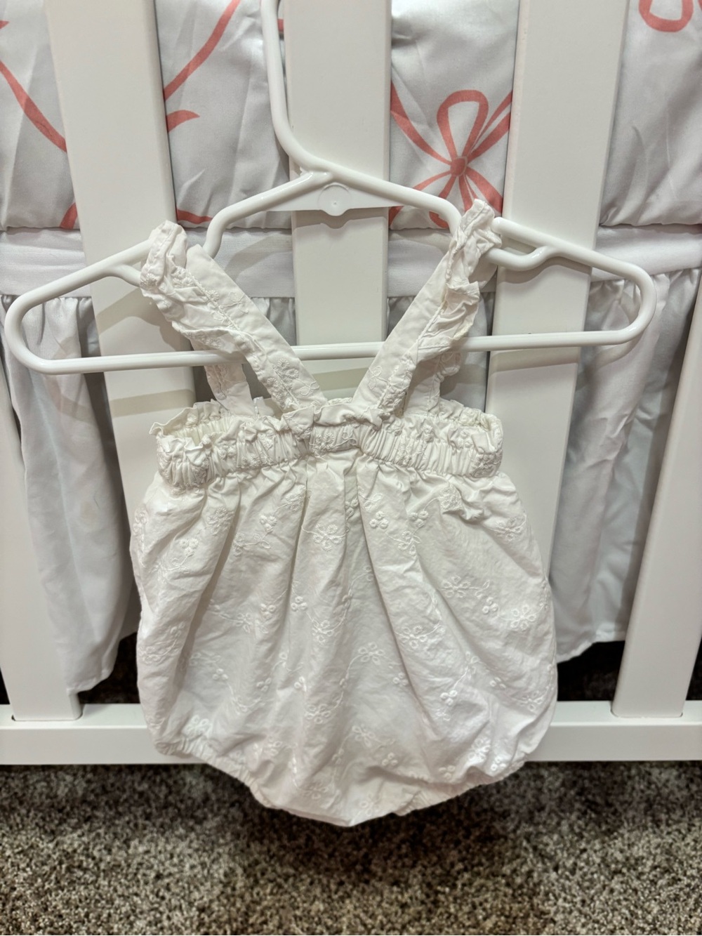 White Eyelet Baby Romper with Ruffled Straps